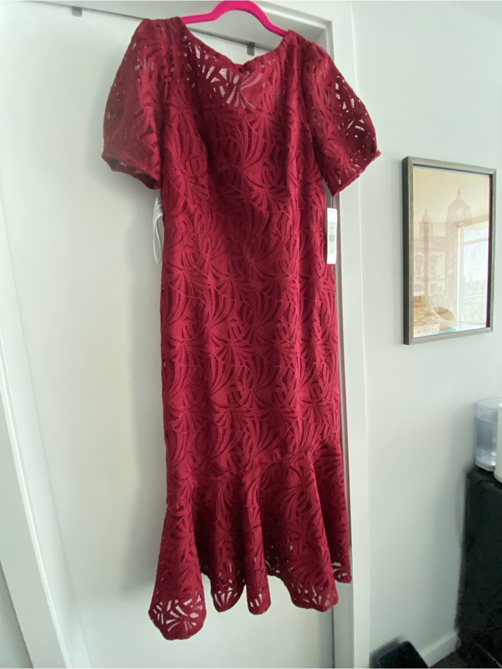 Kay Unger Burgundy Lace Maxi Dress